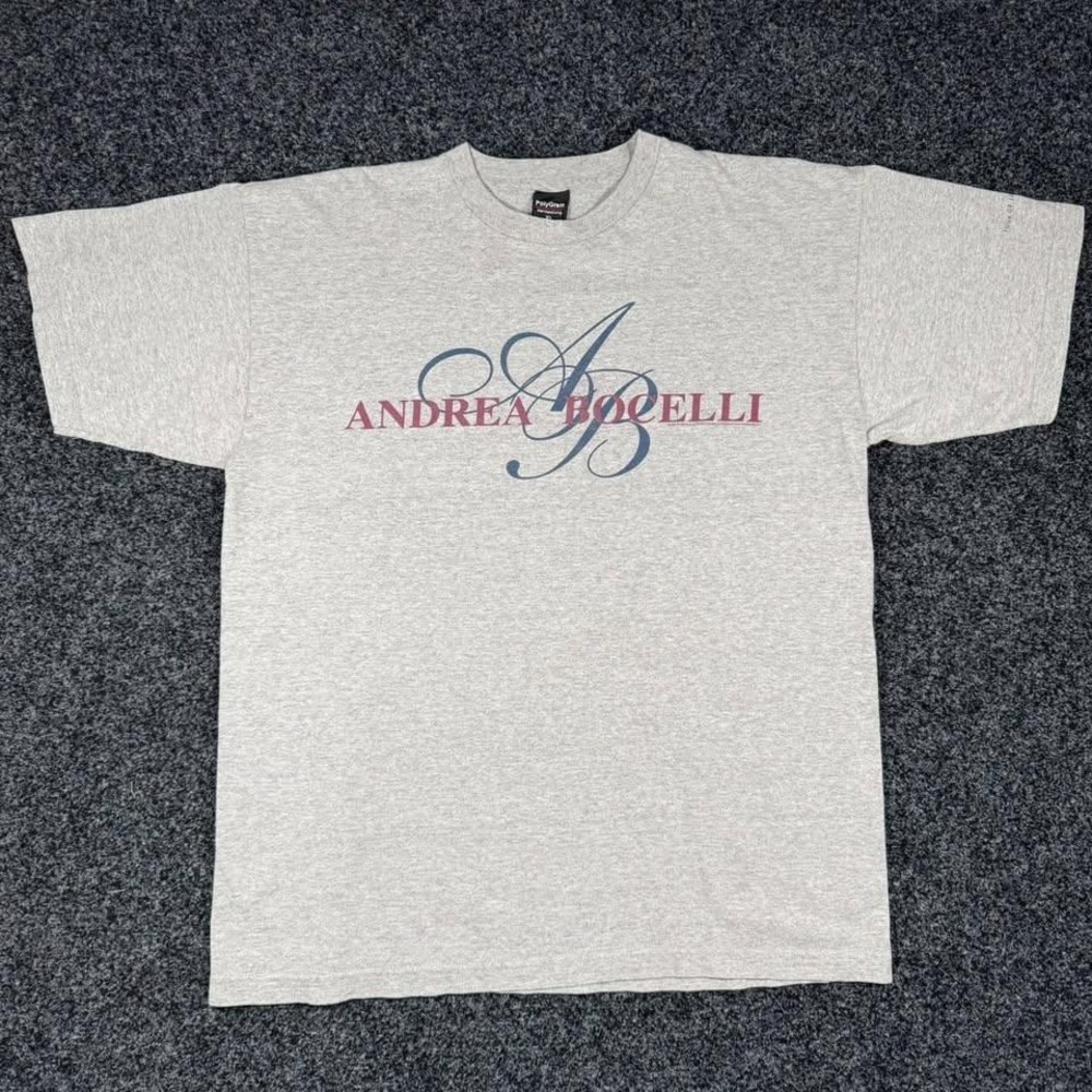 Vintage 1998 Andrea Bocelli Tour of the Americas T-Shirt Gray XL PolyGram 90s